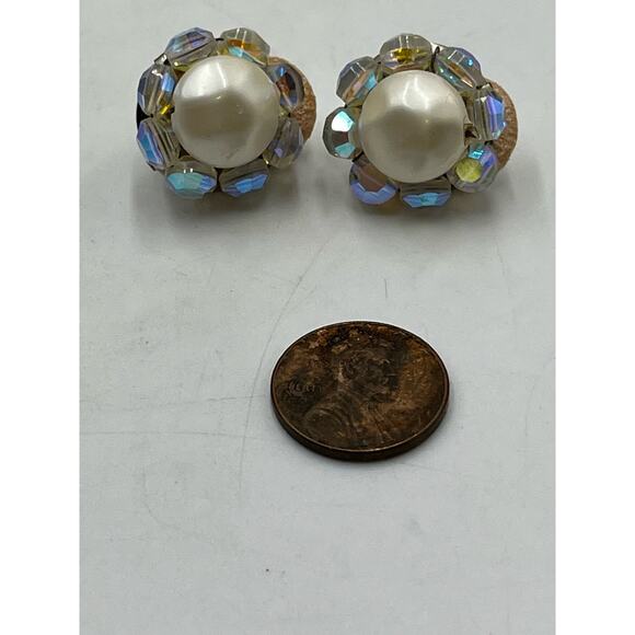 Vintage Off White Bumpy Faux Pearl and AB Rhinestone Earring and Necklace Set - Picture 8 of 9